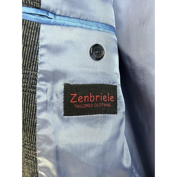 Zenbriele Blazer Mens 50R Gray Blue Glen Plaid Wool Blend Elbow Patch Sport Coat - Picture 12 of 16